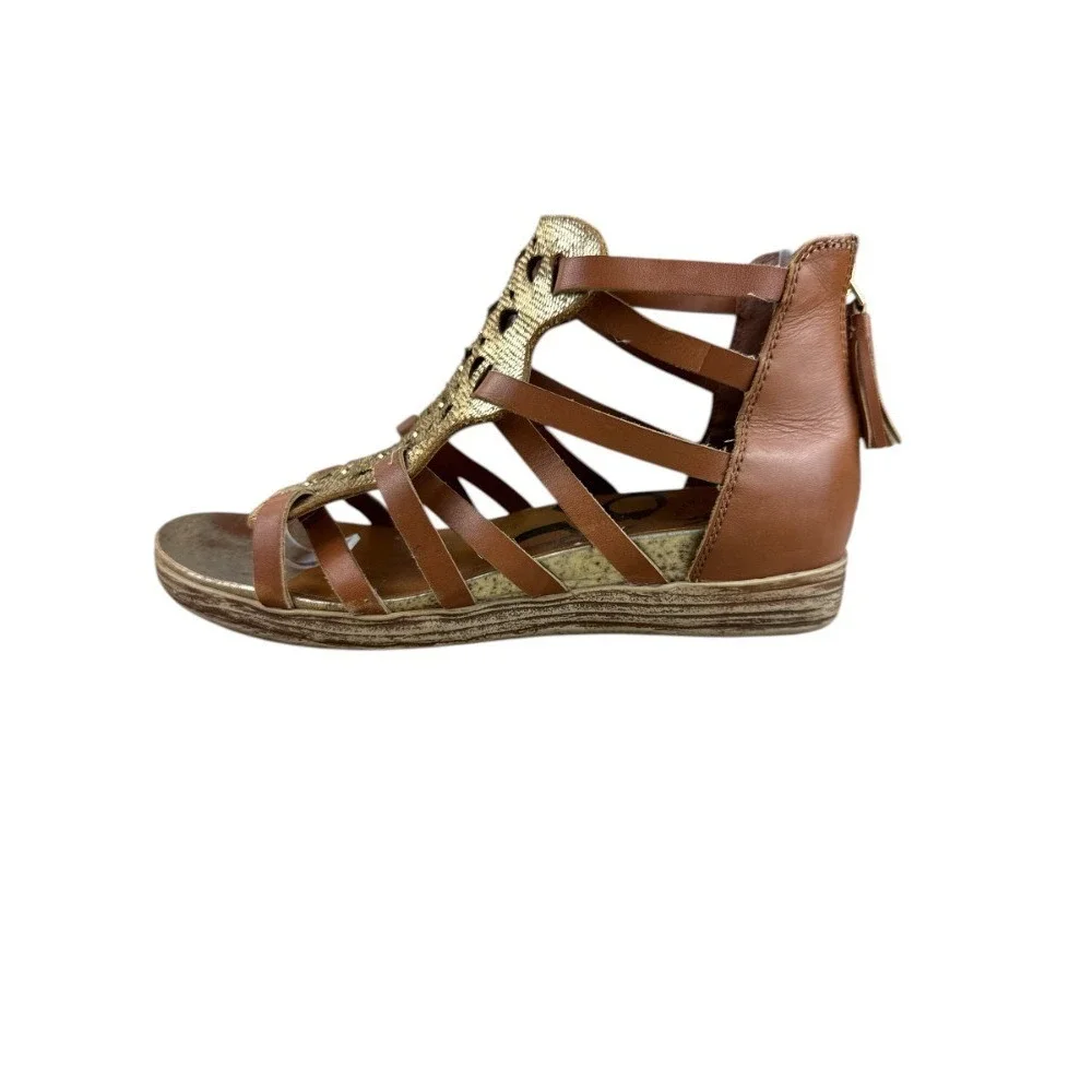 OTBT‎ Bonita Metallic Gladiator Sandals Brown Gold Back Zip Boho Size 7.5